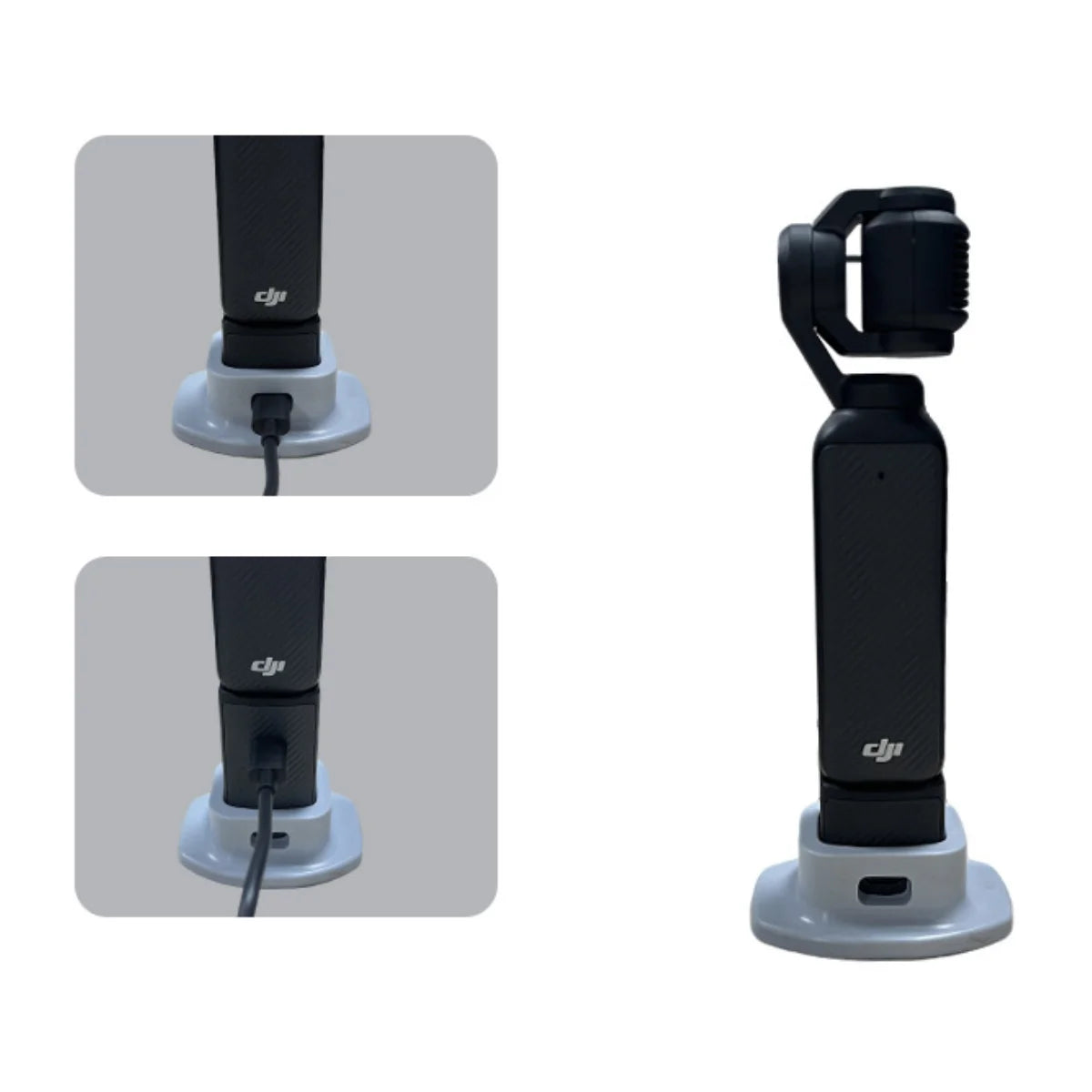 Hollow design allowing easy charging for DJI Osmo Pocket 3 without removing the base.