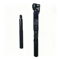 DJI Pocket 4 mounted on the extendable selfie stick for vlogging.