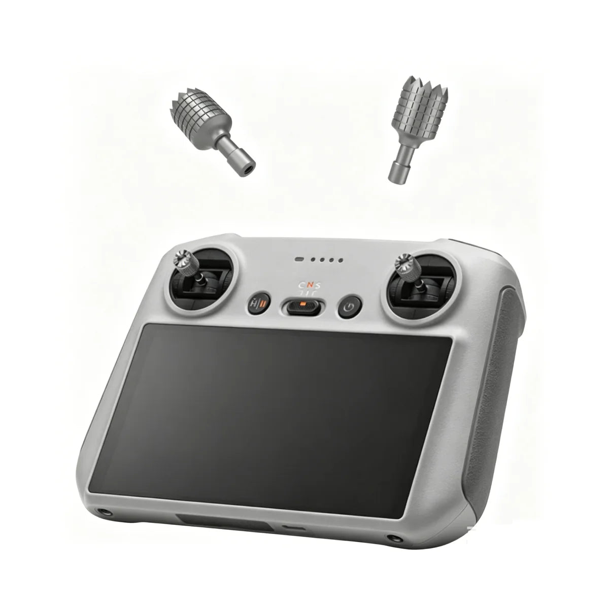 Front view of a DJI RC 2 controller for Mini 4 Pro with aluminum sticks installed.