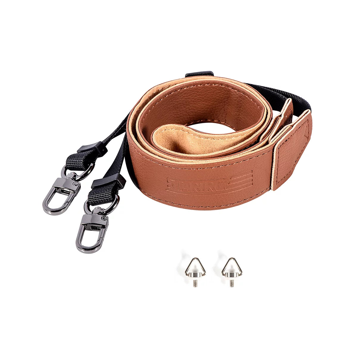 Brown PU leather DJI RC 2 lanyard with stainless steel screws.