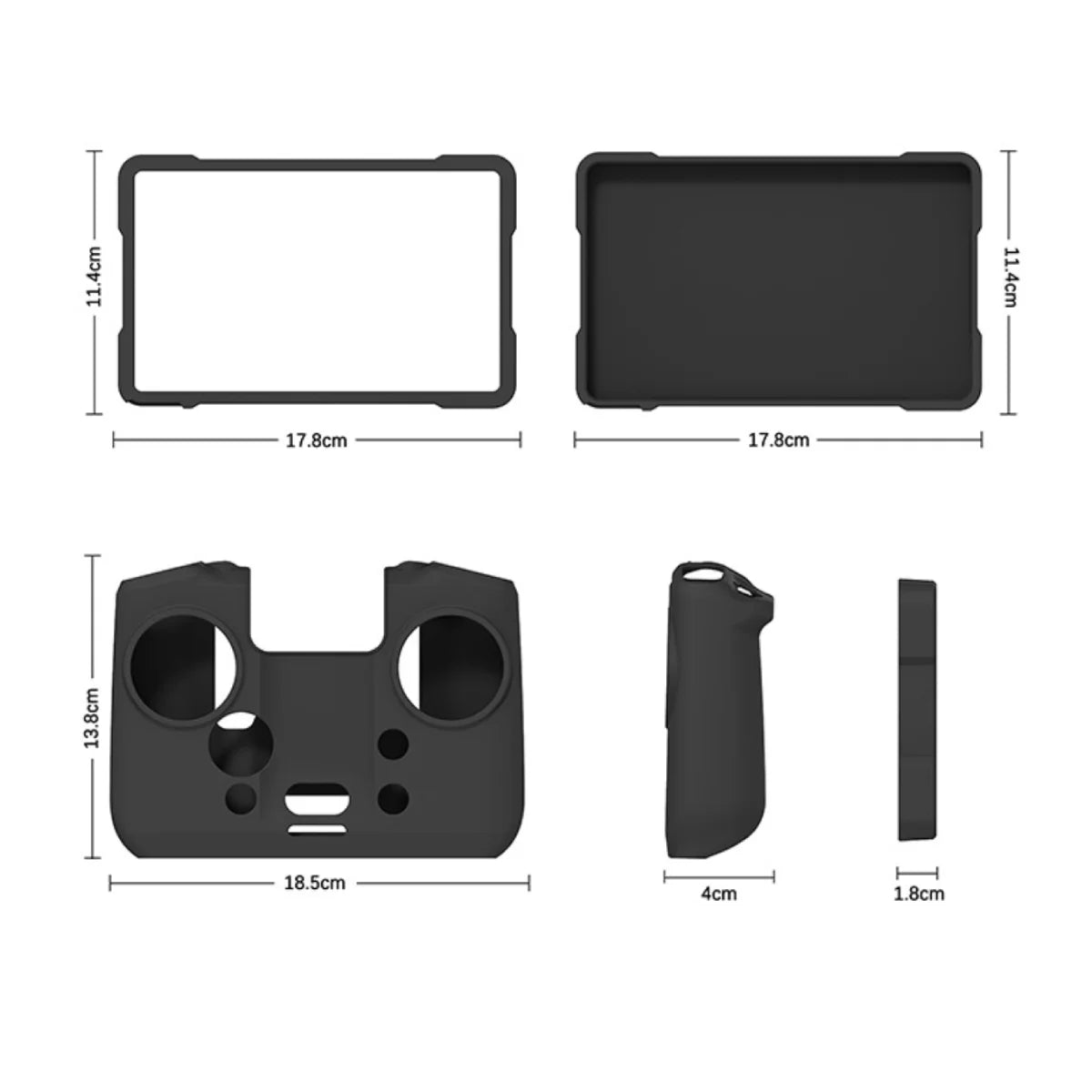 Technical dimensions and set components for DJI RC Pro 2 protective cover.