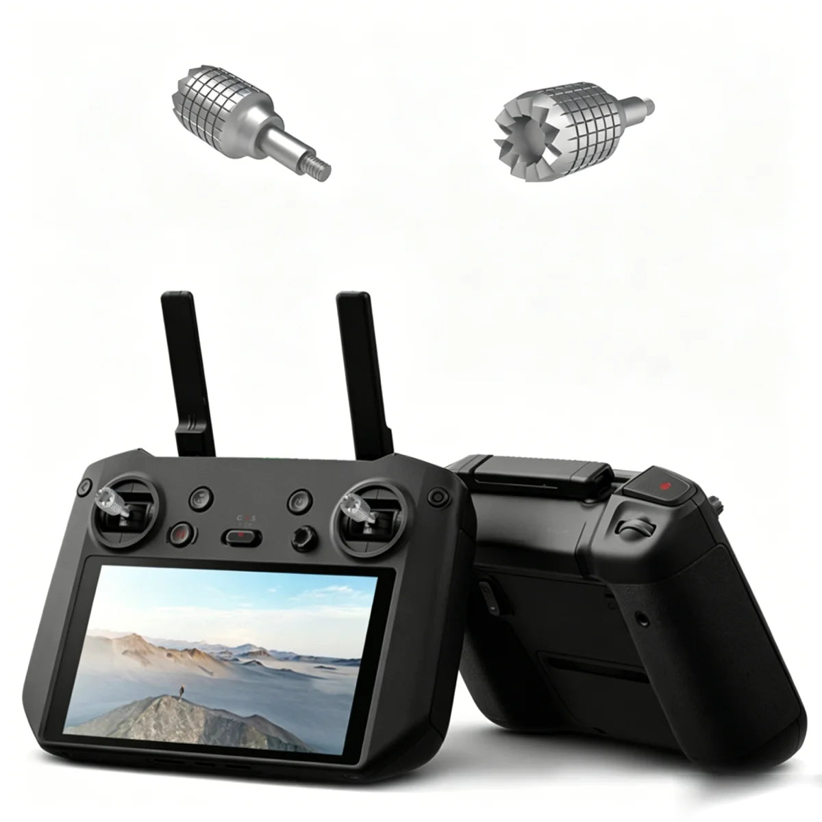 grey replacement joysticks installed on a DJI RC Pro smart controller.