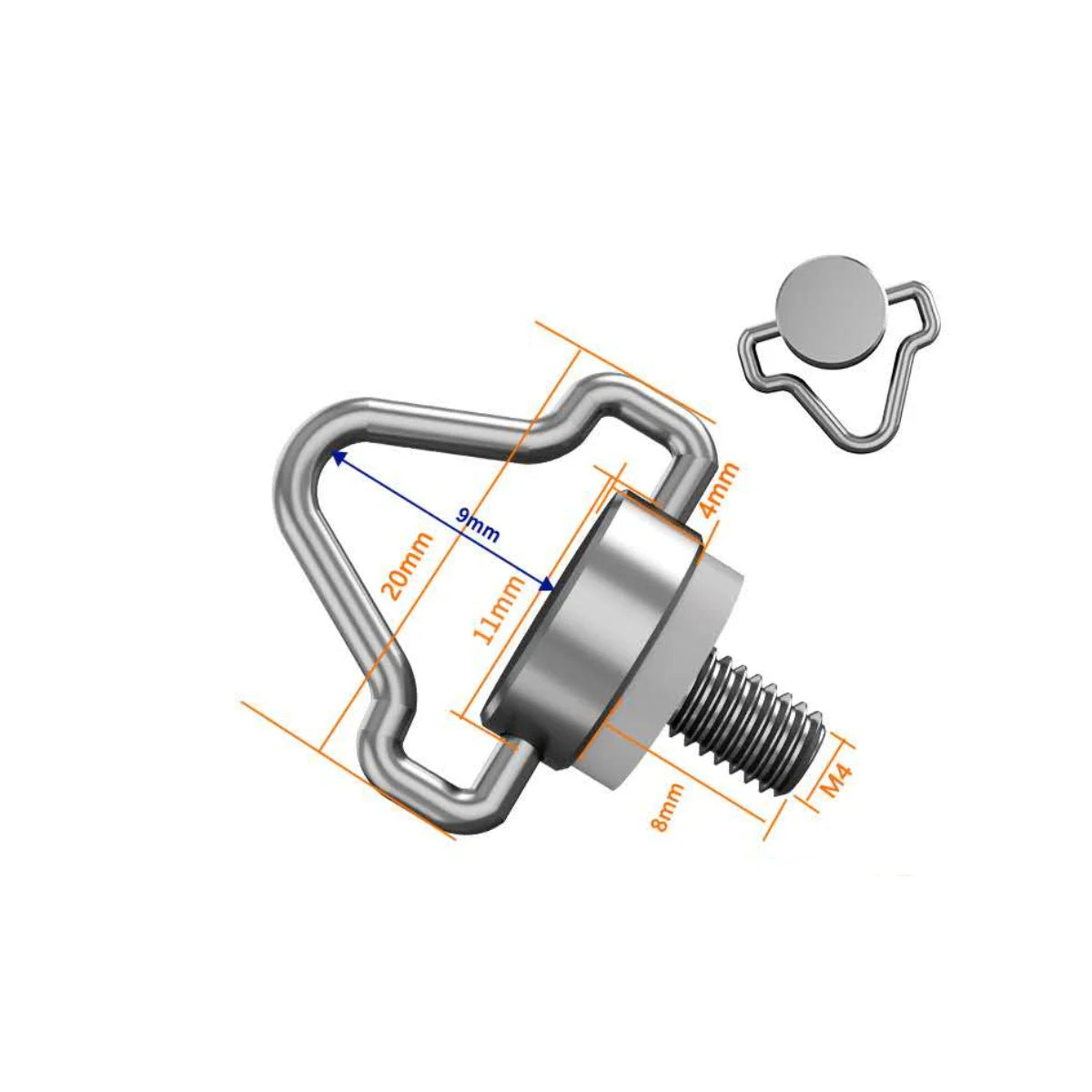 Dimensions and specifications of the silver DJI transmitter mount screw.