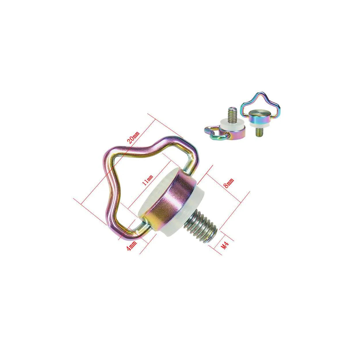Technical dimensions of the rainbow-colored DJI RC2 quick release screw.