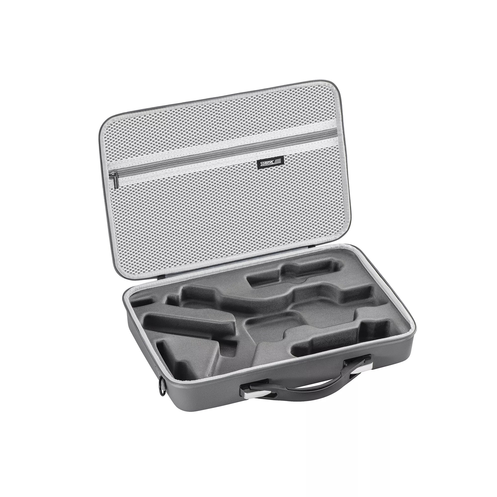 Internal view showing DJI RS 5 stored with handle attached in STARTRC case.