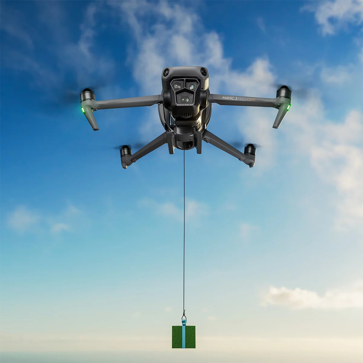 DJI Mavic 3 Pro delivering a gift box using the one-click remote drop system.