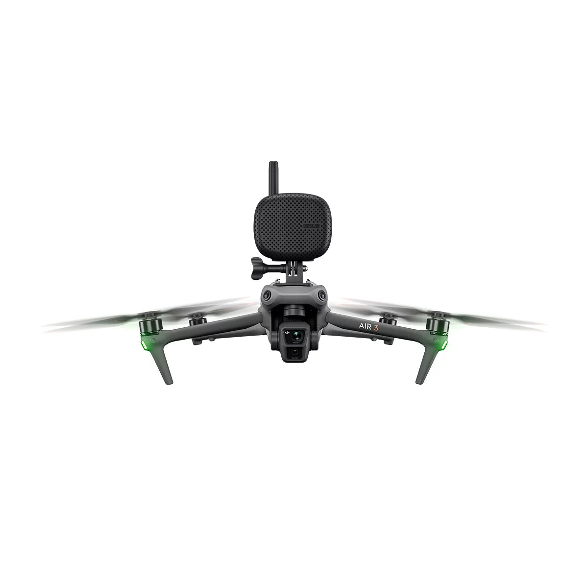 STARTRC drone loudspeaker securely attached to a DJI Air 3 drone for aerial delivery.