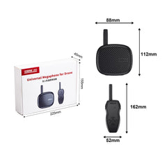 Dimensions and technical weight chart for the portable drone megaphone system.
