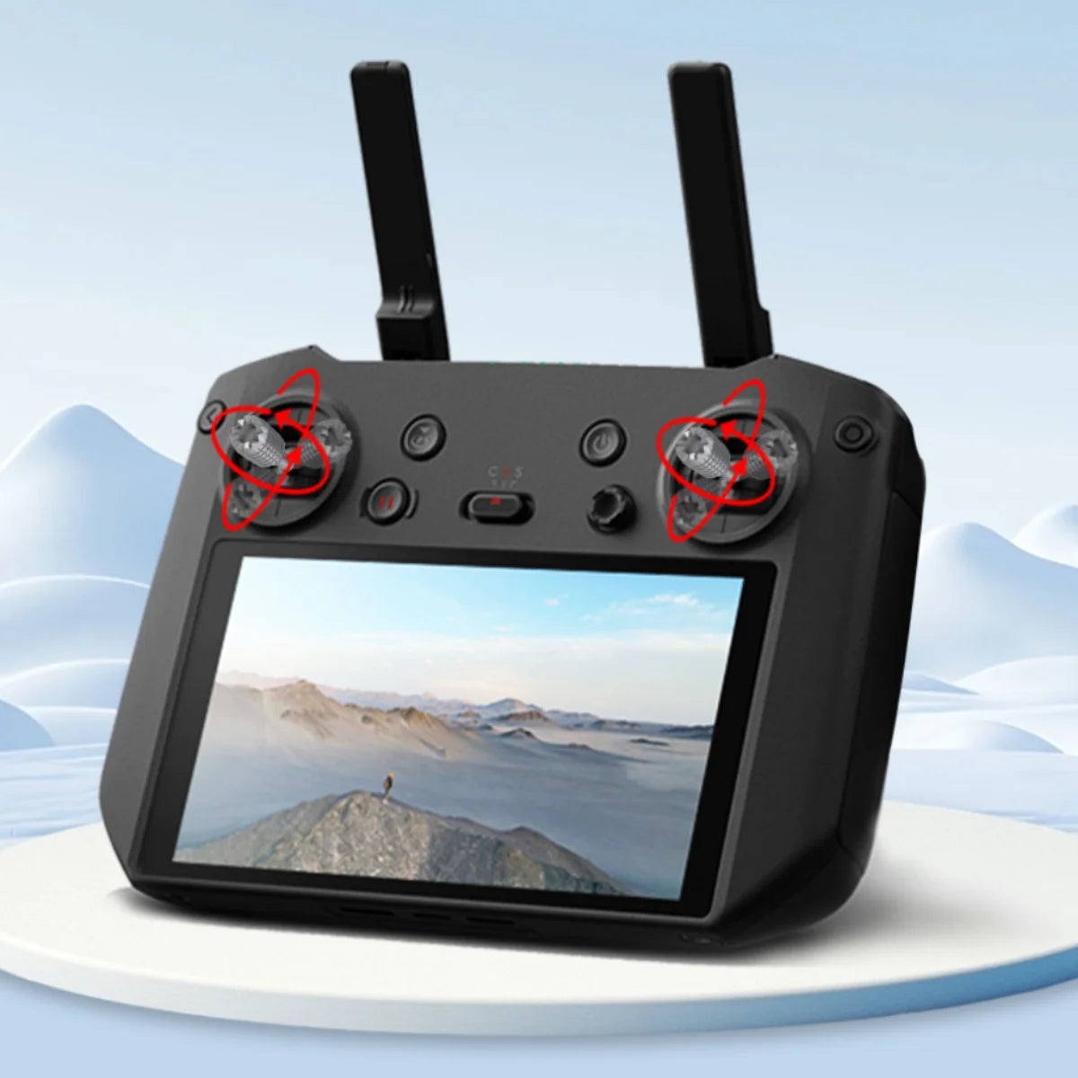 Close-up of 360-degree precision control with knurled anti-slip joystick design.