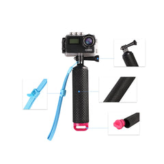 Non-slip rubber handle detail of floating selfie stick for action camera