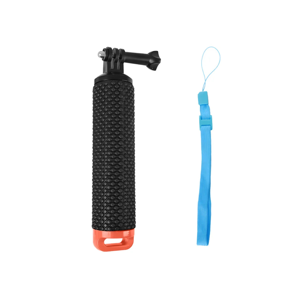 Orange floating selfie stick highly visible in water for action camera