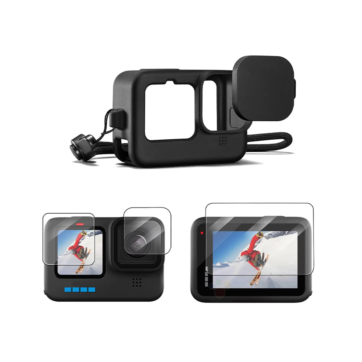Premium black silicone protective sleeve installed on GoPro Hero 13 camera.