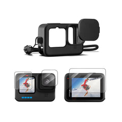 Premium black silicone protective sleeve installed on GoPro Hero 13 camera.