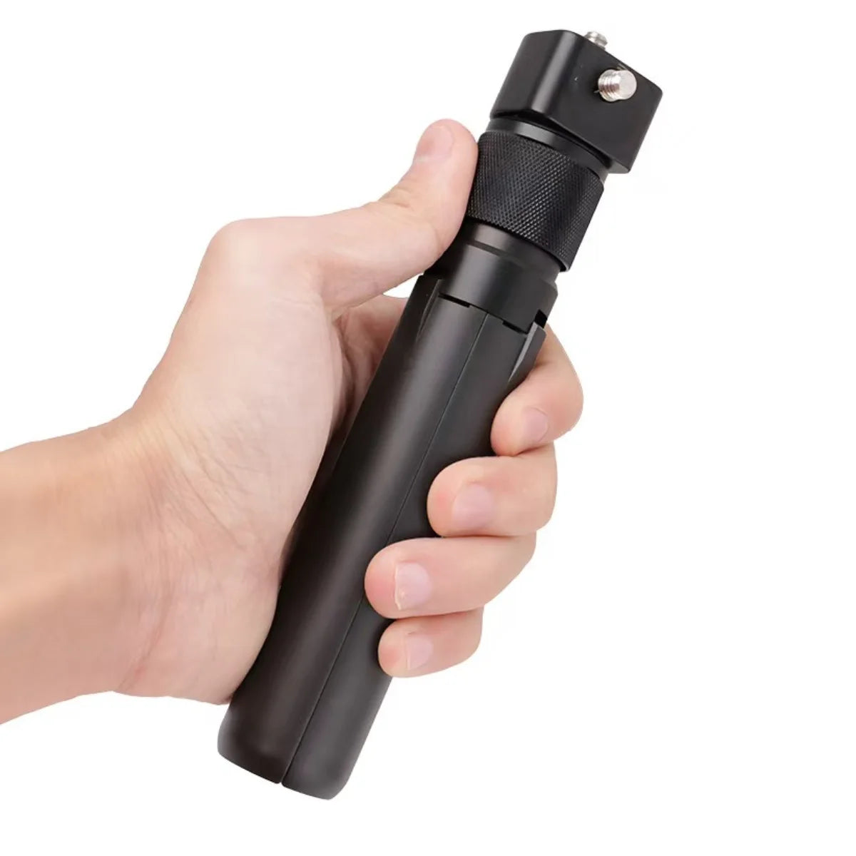 A person holding the rotating bullet time handle for spinning video shots.
