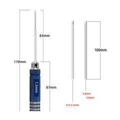 Hex screwdriver size chart 1.5mm 2.0mm 2.5mm 3.0mm