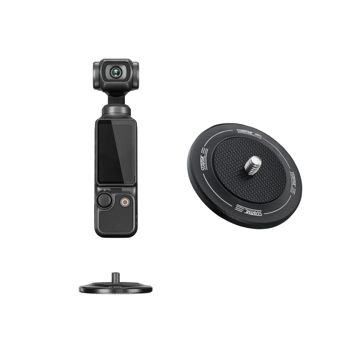 STARTRC DJI Pocket 3 magnetic mount stand in premium black aluminum.