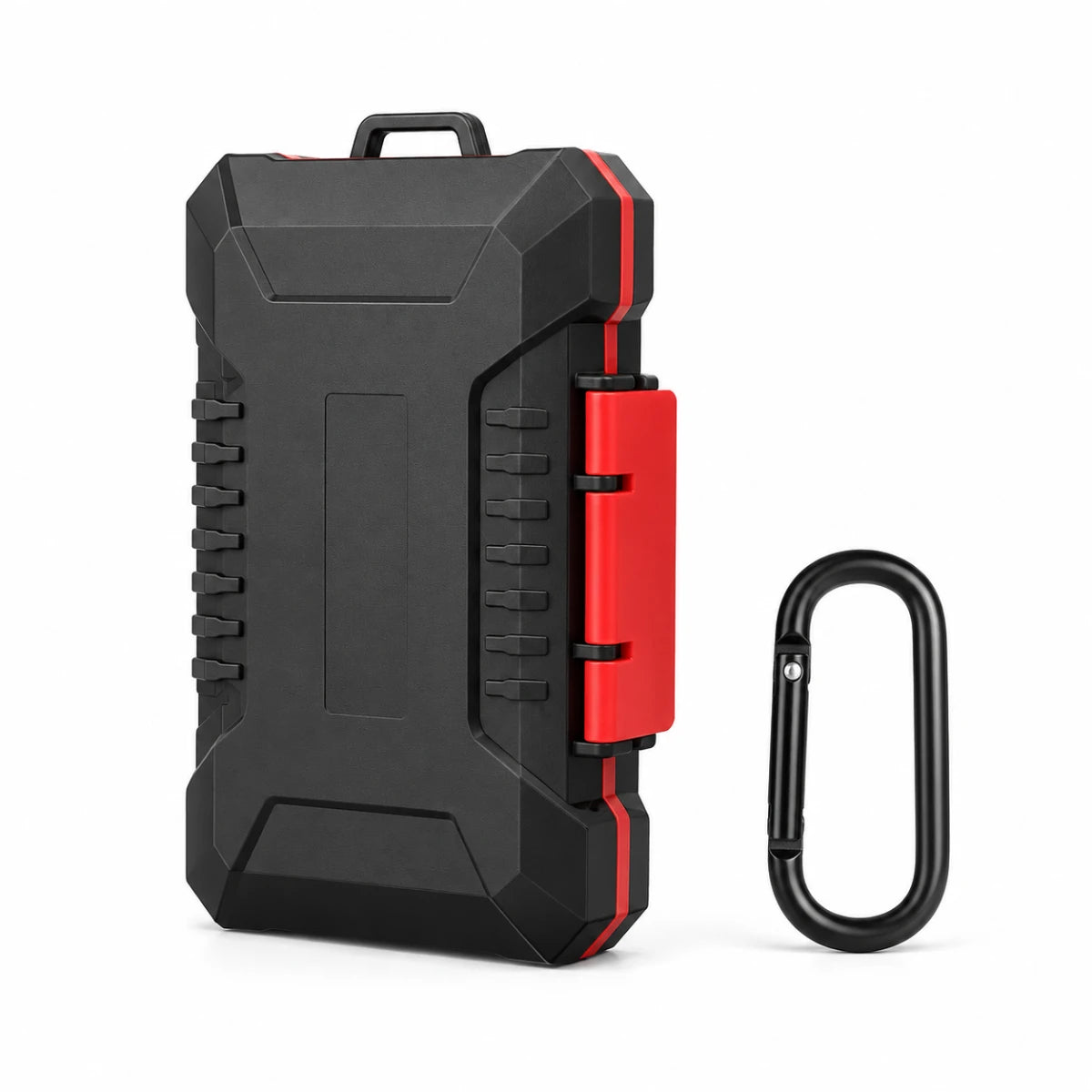 Memory card case wholesale package contents with case carabiner and SIM ejector pin