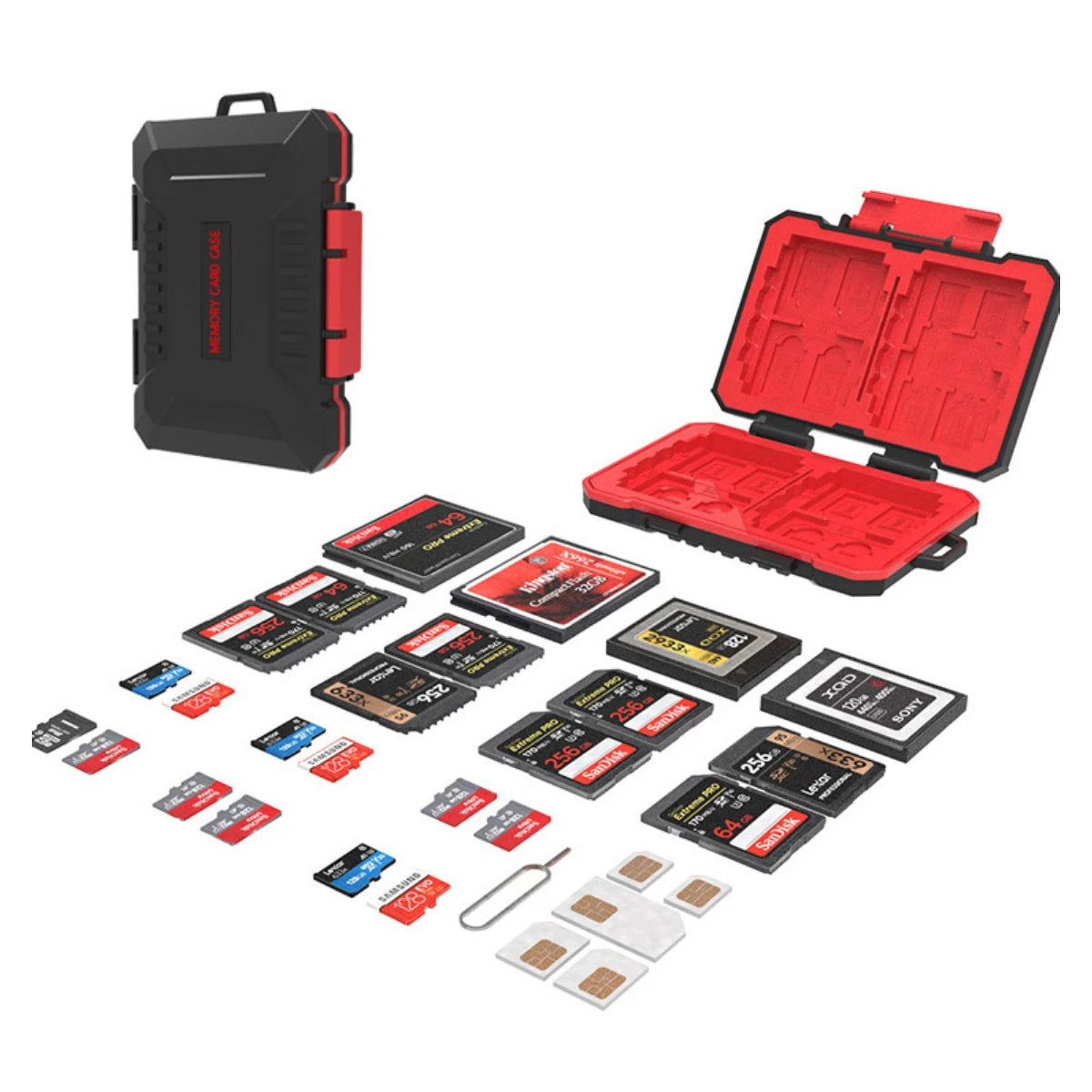 Multi-format memory card case wholesale main product image with carabiner