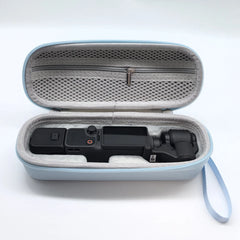 Sky Blue DJI Pocket 4 case loaded for travel content creators.