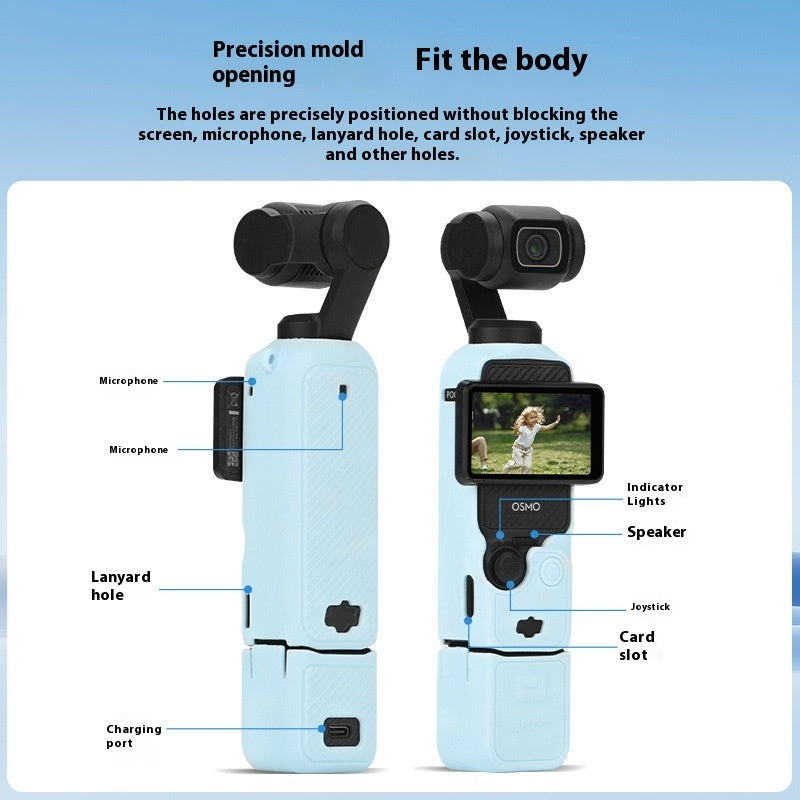 DJI Osmo Pocket 3 silicone case installed with lens protection
