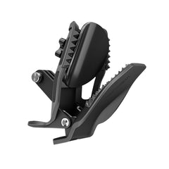 Side view showing the low-drag design of the motorcycle helmet clip mount.