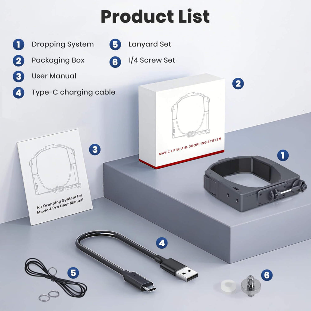 Package contents of STARTRC air dropping system for DJI Mavic 4 Pro