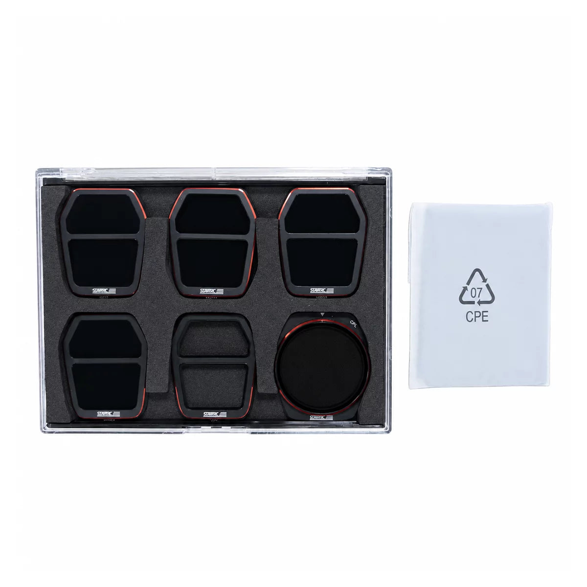 STARTRC DJI Air 3S 6-pack filter set package contents with filter case and cleaning cloth