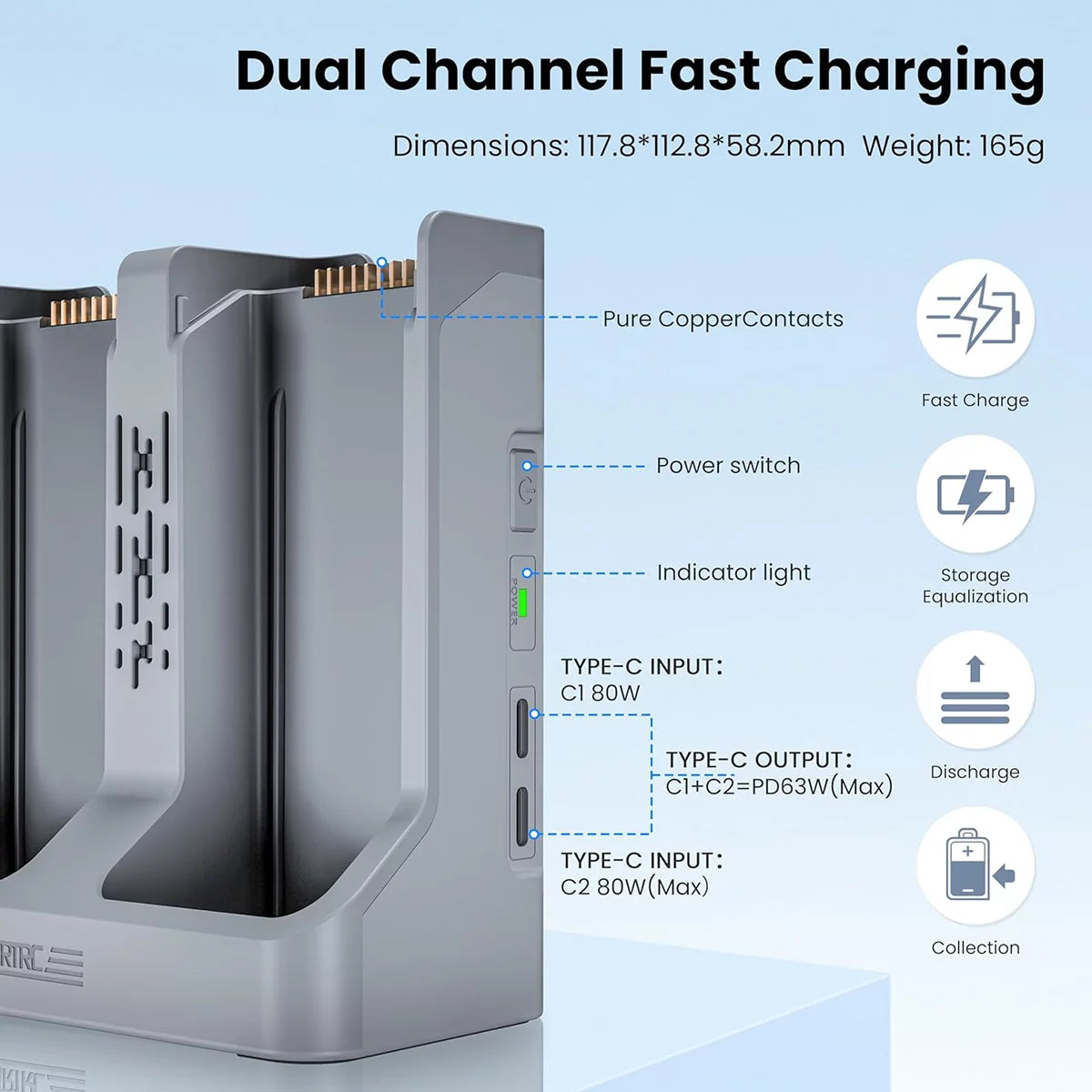 Button and port guide of STARTRC DJI Air 3S two-way charging hub