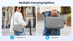 Hand carry and shoulder carry methods for DJI Osmo 360 travel case