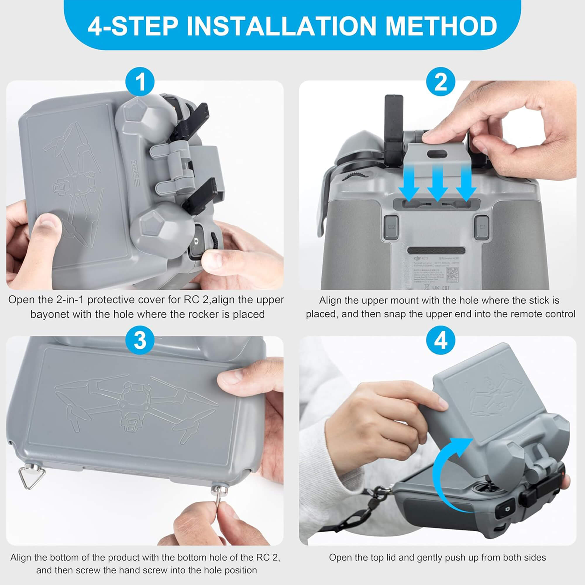 Easy installation of AeroFocus sun hood case on DJI RC 2 controller