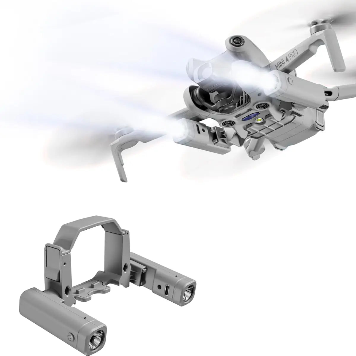 AeroFocus dual night flight searchlight installed on DJI Mini 4 Pro