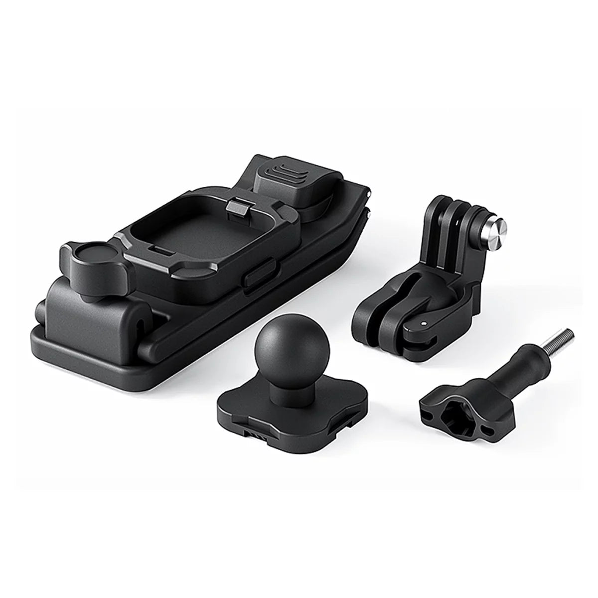Package contents of STARTRC detachable magnetic backpack clip mount with M5 screw and magnetic plate