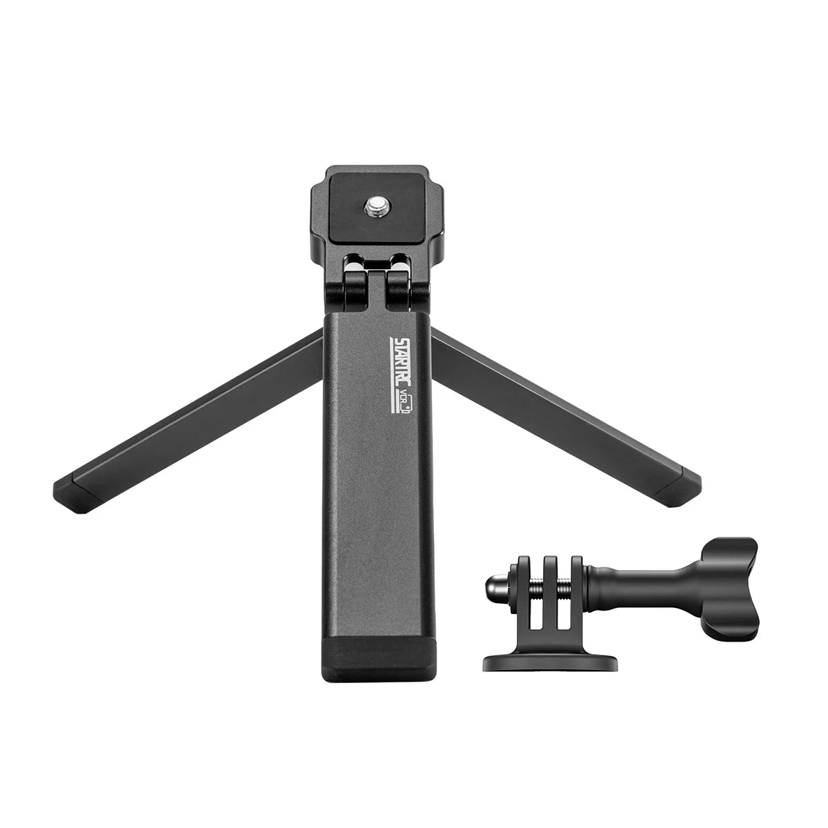 package contents of STARTRC magnetic mini tripod with GoPro adapter and M5 screw rod