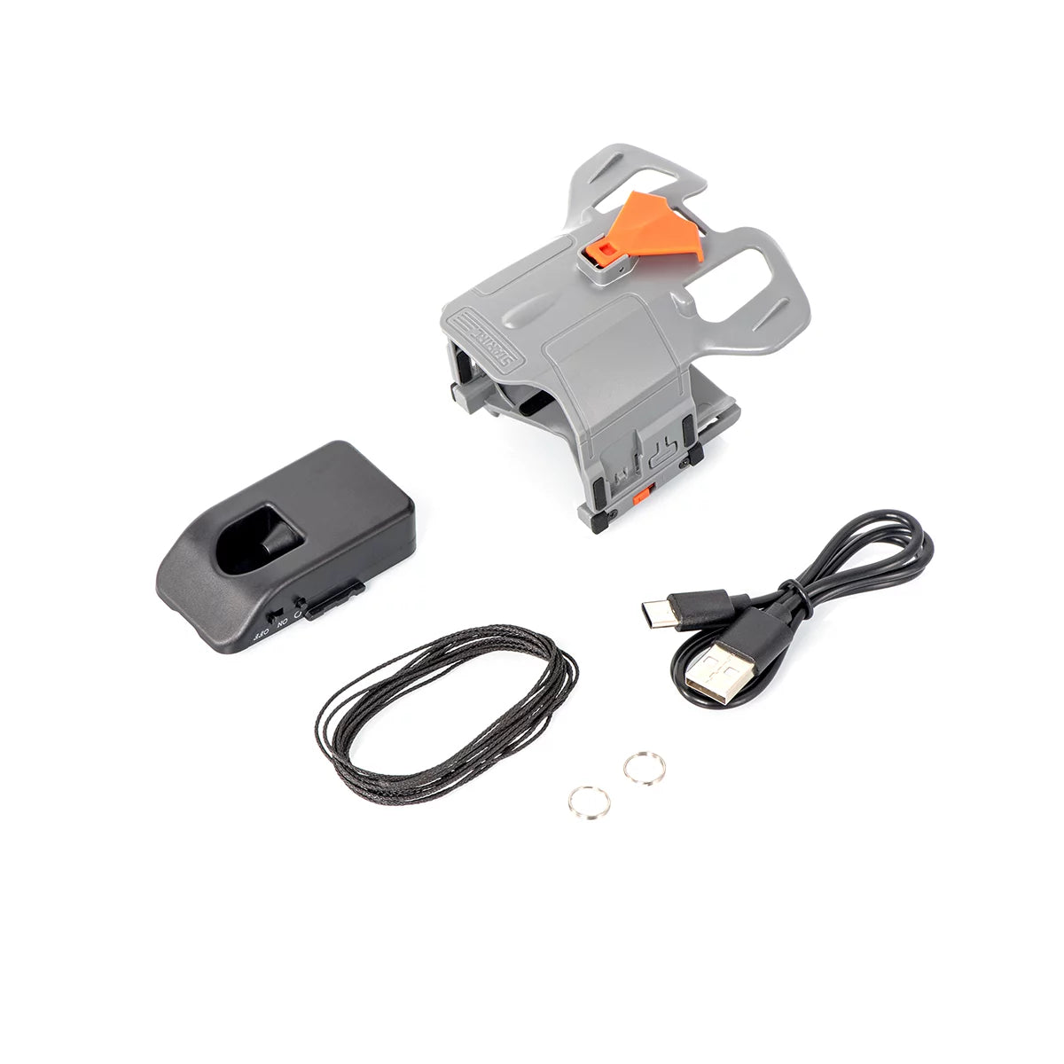 Package contents: Airdrop module, bracket, charging cable, and mounting accessories.