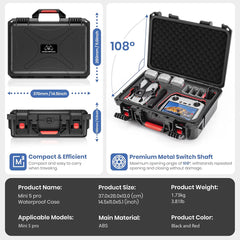 Package contents: Waterproof hard case and adjustable shoulder strap for DJI Mini 5 Pro.