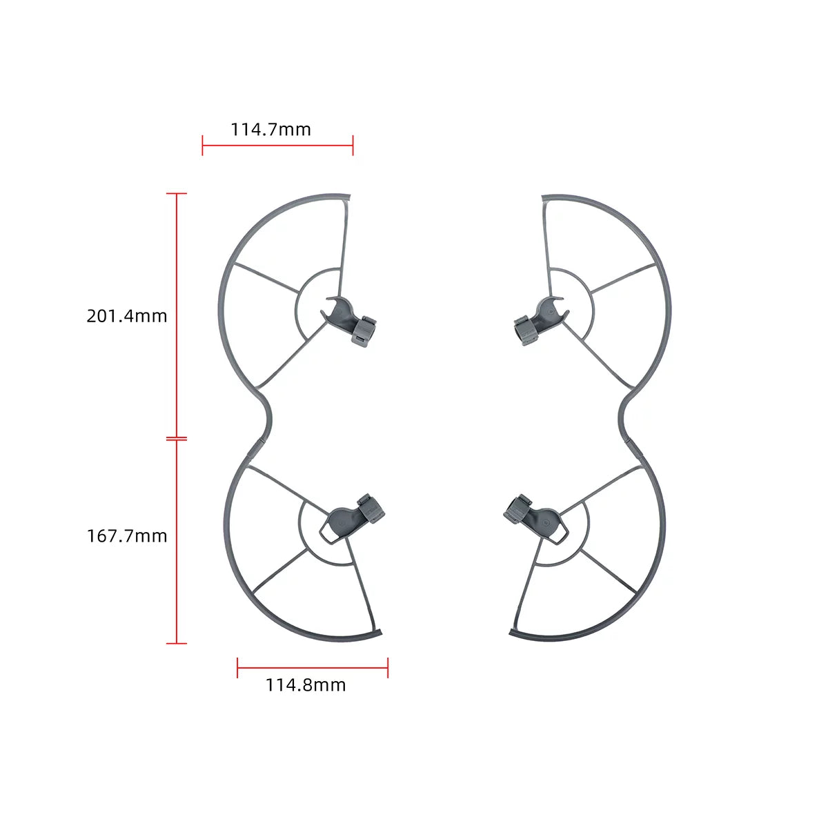 Detailed dimensions of front and rear STARTRC Mini 5 Pro propeller bumpers.