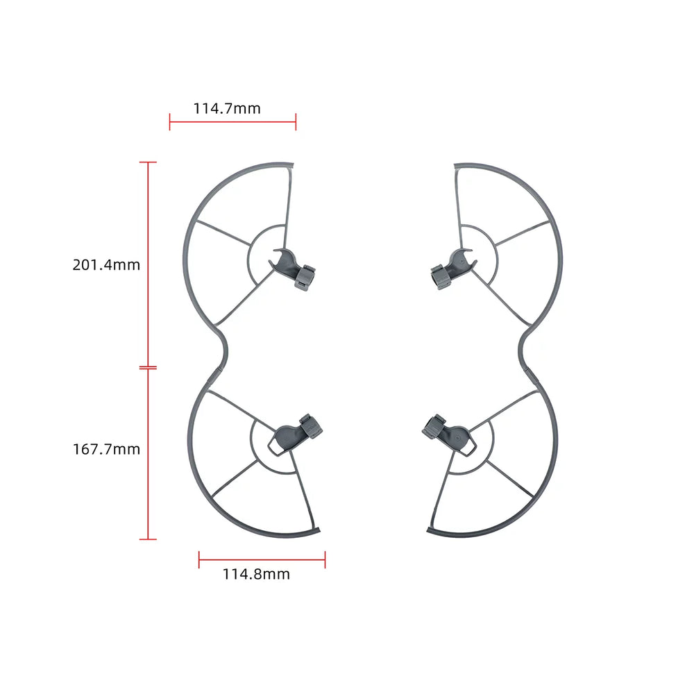 Detailed dimensions of front and rear STARTRC Mini 5 Pro propeller bumpers.