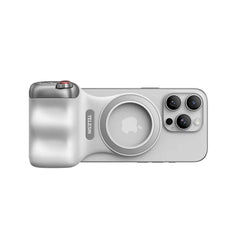 TELESIN magnetic smartphone camera handle grip in white with Bluetooth remote.