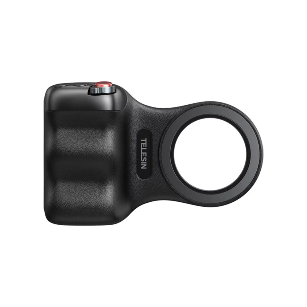 Tactical Black TELESIN magnetic smartphone camera handle grip with integrated Bluetooth remote.