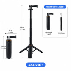 Mini selfie stick tripod with wrist strap