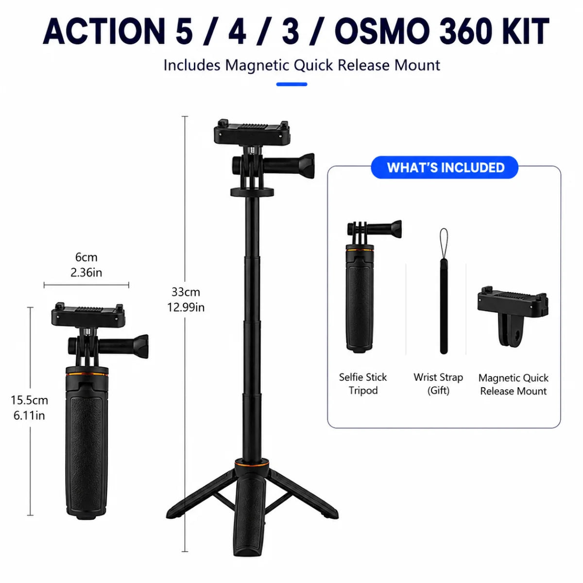 Mini tripod with magnetic quick release for DJI Action 5 Pro Action 4 Action 3 and Osmo 360