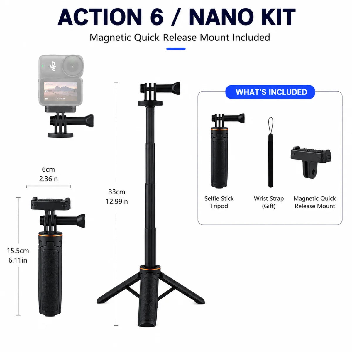 Mini tripod with magnetic quick release for DJI Action 6 and Osmo Nano