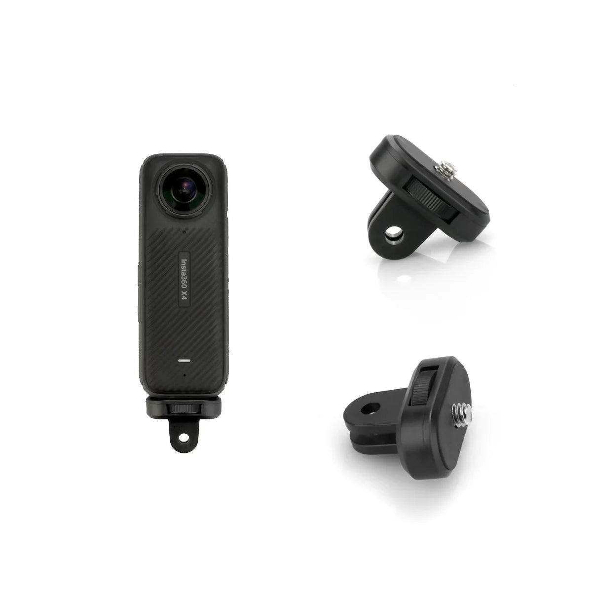 universal action camera 1/4 adapter with knurled thumbwheel in black.