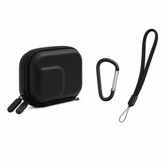 Universal action camera carrying case package contents with carabiner and lanyard